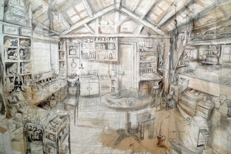 L'atelier de Gepetto -dessin toile de fond